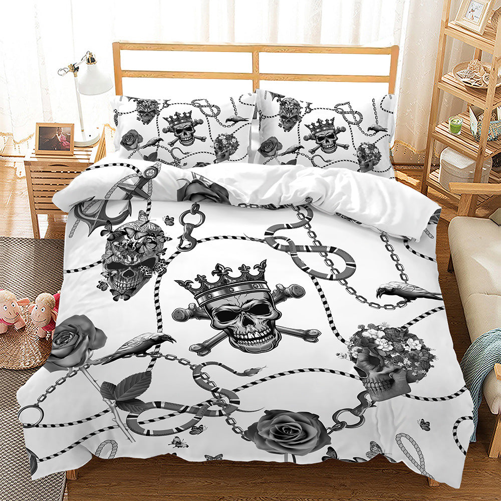 Digital Printing Halloween Crossbones Three Piece 3D Printing Quilt Cover    Home Decor Supply | Online Retail | ShoreShopper.com