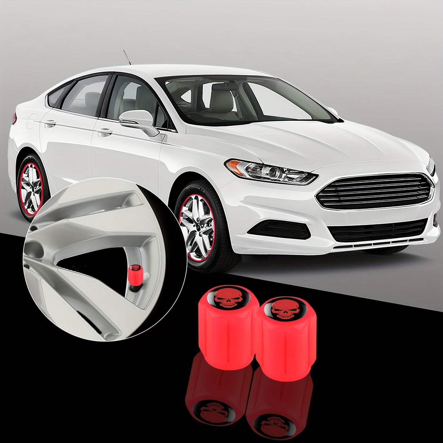 A Collection of Four Glowing Tire Valve Caps Designed to Stop Air from Escaping, Ideal for Vehicles Like Cars, Bikes, And Trucks, Adding a Fashionable Touch    Home Decor Supply | Online Retail | ShoreShopper.com