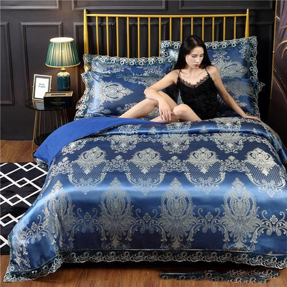 Silk Satin Jacquard Lace Four-piece Bedding    Home Decor Supply | Online Retail | ShoreShopper.com