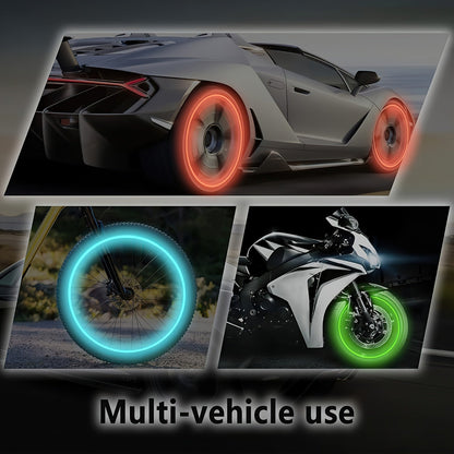 A Collection of Four Glowing Tire Valve Caps Designed to Stop Air from Escaping, Ideal for Vehicles Like Cars, Bikes, And Trucks, Adding a Fashionable Touch    Home Decor Supply | Online Retail | ShoreShopper.com