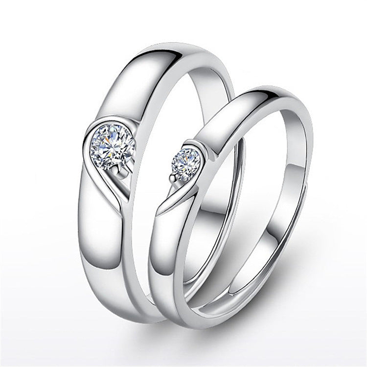 Silver heart diamond ring couple love wedding ring engagement diamond ring men and women marriage wedding heart    Home Decor Supply | Online Retail | ShoreShopper.com