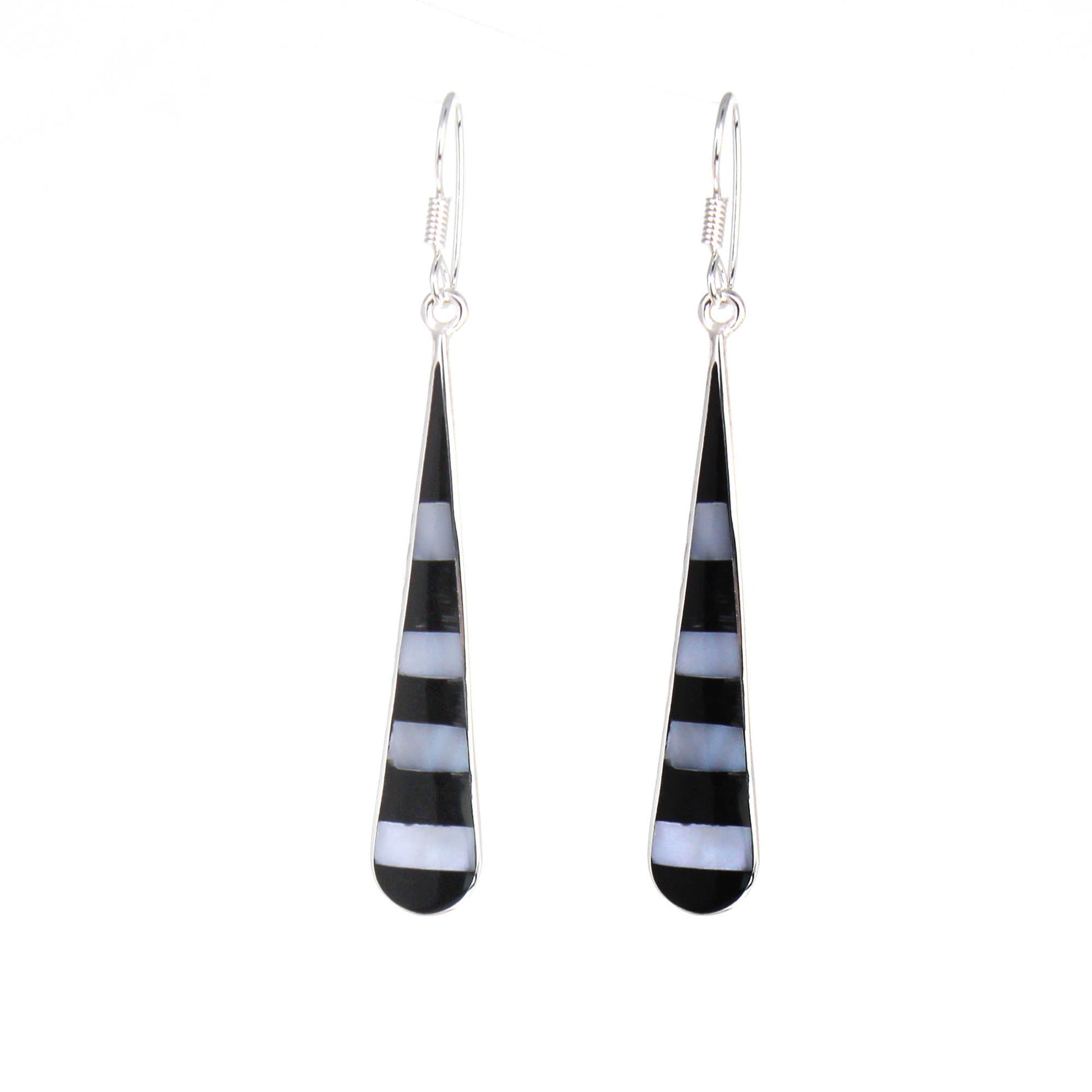 Taxco Silver Black Onyz & Abalone Zebra Long Teardrop Earrings    Home Decor Supply | Online Retail | ShoreShopper.com