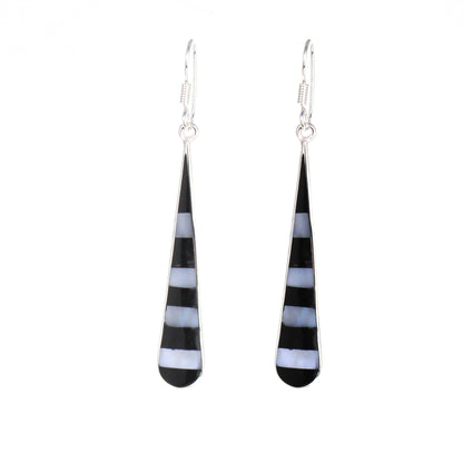 Taxco Silver Black Onyz & Abalone Zebra Long Teardrop Earrings    Home Decor Supply | Online Retail | ShoreShopper.com