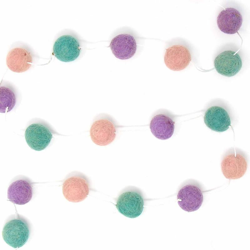 Hand Crafted Felt Pom Pom Garlands: Pink, Lavender, Turquoise    Home Decor Supply | Online Retail | ShoreShopper.com