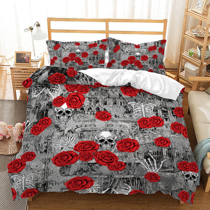 Digital Printing Halloween Crossbones Three Piece 3D Printing Quilt Cover    Home Decor Supply | Online Retail | ShoreShopper.com
