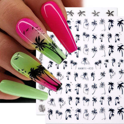 New Hot 3D Coconut Tree Sunflower Nail Sticker Leopard Butterfly Flower Nail Art Sticker    Home Decor Supply | Online Retail | ShoreShopper.com