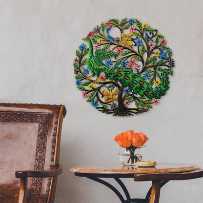 Peacock in Tree Haitian Metal Drum Wall Art    Home Decor Supply | Online Retail | ShoreShopper.com