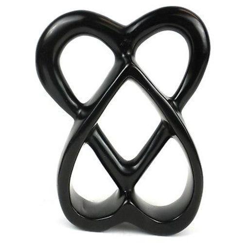 Handcrafted 8-inch Soapstone Connected Hearts Sculpture in Black - Smolart    Home Decor Supply | Online Retail | ShoreShopper.com
