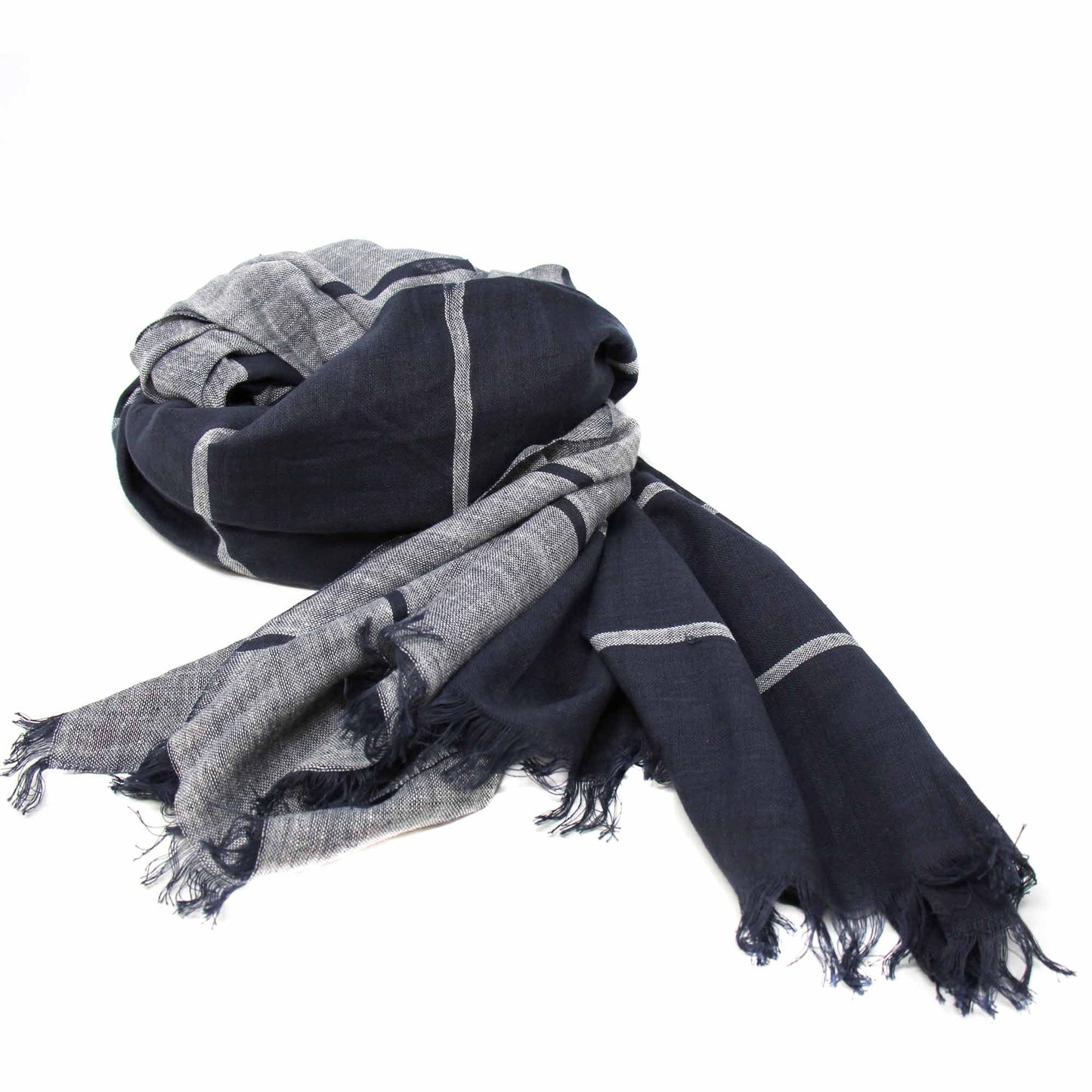 Hand-printed Cotton Scarf, Black & Gray Stripes with Fringe    Home Decor Supply | Online Retail | ShoreShopper.com