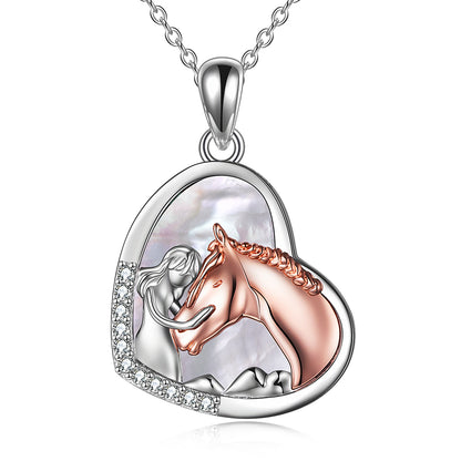 Sterling Silver Heart Pendant Necklace Embracing Horse Design - ShoreCo.Shop