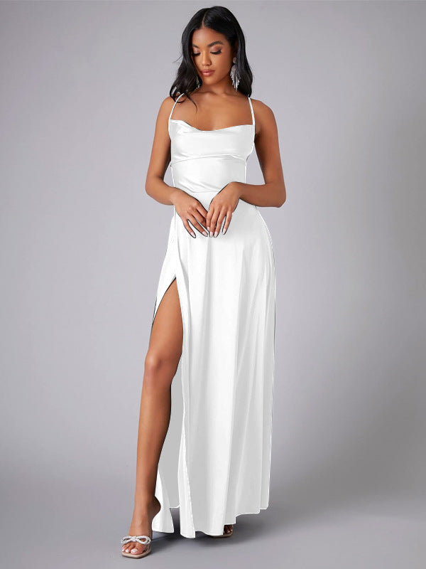 Summer Sexy Slimming Backless Strap Long Split Dress Women's Fashion High Waist Belted Gown V-neck    Home Decor Supply | Online Retail | ShoreShopper.com
