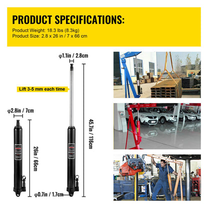 VEVOR Hydraulic Long Ram Jack, 3 Tons/6600 lbs Capacity, with Single Piston Pump and Clevis Base, Manual Cherry Picker with Handle, for Garage/Shop Cranes, Engine Lift Hoist, Black    Home Decor Supply | Online Retail | ShoreShopper.com