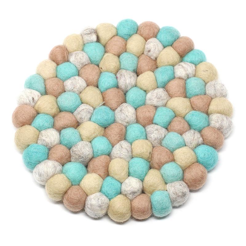 Hand Crafted Felt Ball Coasters from Nepal: 4-pack, Sky - Global Groove (T)    Home Decor Supply | Online Retail | ShoreShopper.com