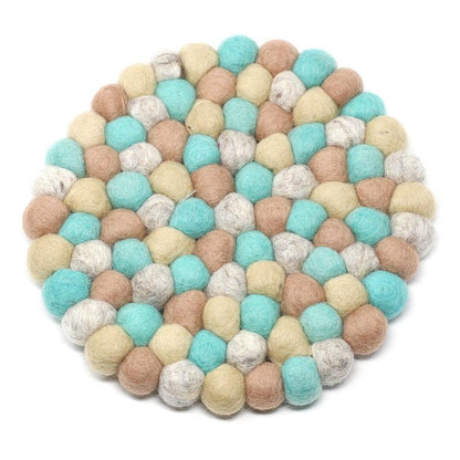 Hand Crafted Felt Ball Coasters from Nepal: 4-pack, Sky - Global Groove (T)    Home Decor Supply | Online Retail | ShoreShopper.com