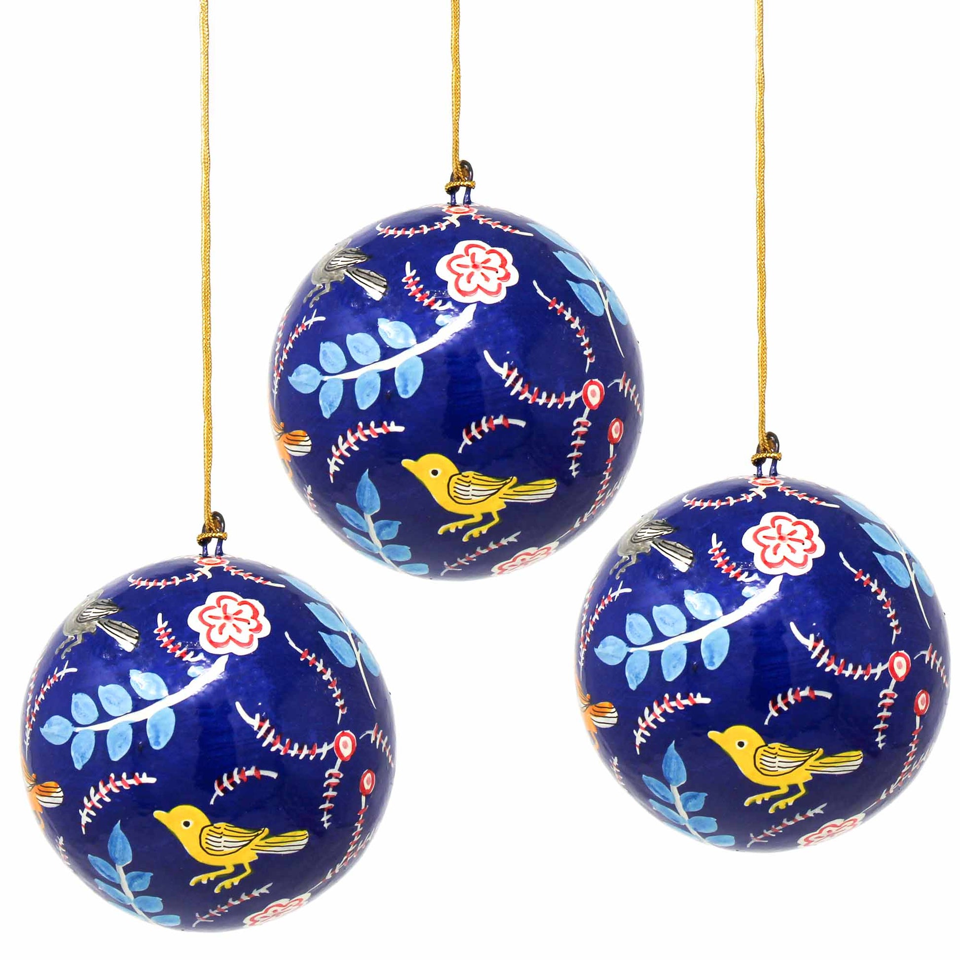 Handpainted Ornament Birds and Flowers, Blue - Pack of 3    Home Decor Supply | Online Retail | ShoreShopper.com