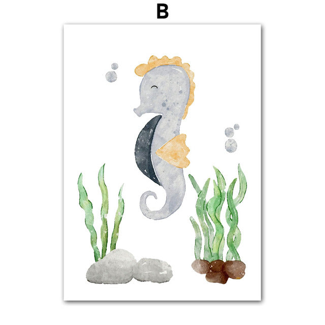 Sea Turtle, Seahorse, Whale, Starfish, Fish, Art Canvas, Nordic Art Poster    Home Decor Supply | Online Retail | ShoreShopper.com