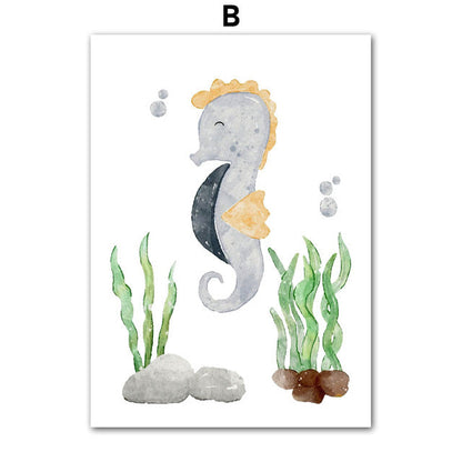 Sea Turtle, Seahorse, Whale, Starfish, Fish, Art Canvas, Nordic Art Poster    Home Decor Supply | Online Retail | ShoreShopper.com