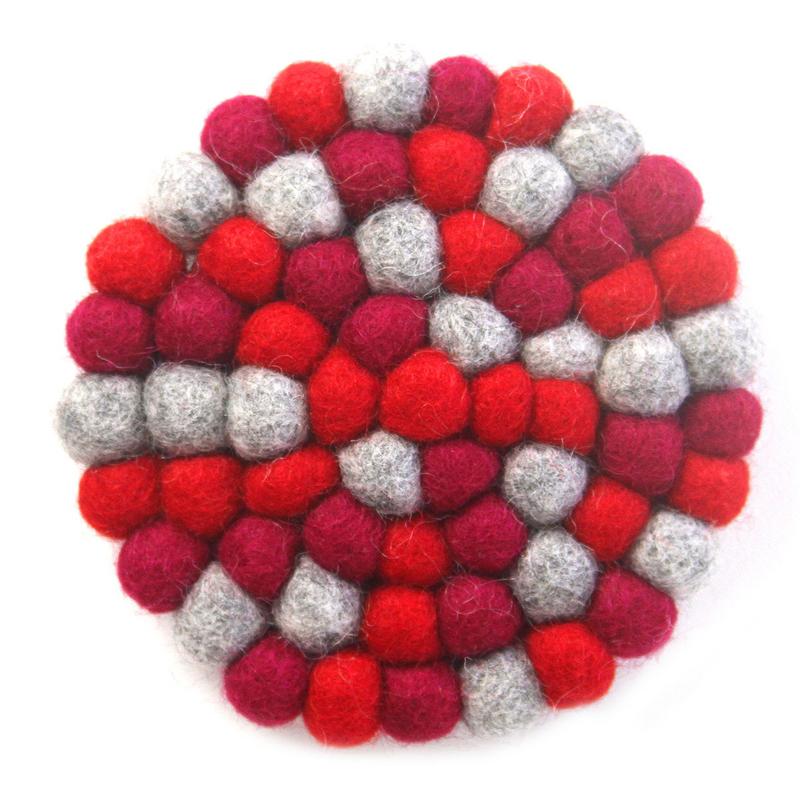 Hand Crafted Felt Ball Coasters from Nepal: 4-pack, Chakra Reds - Global Groove (T)    Home Decor Supply | Online Retail | ShoreShopper.com