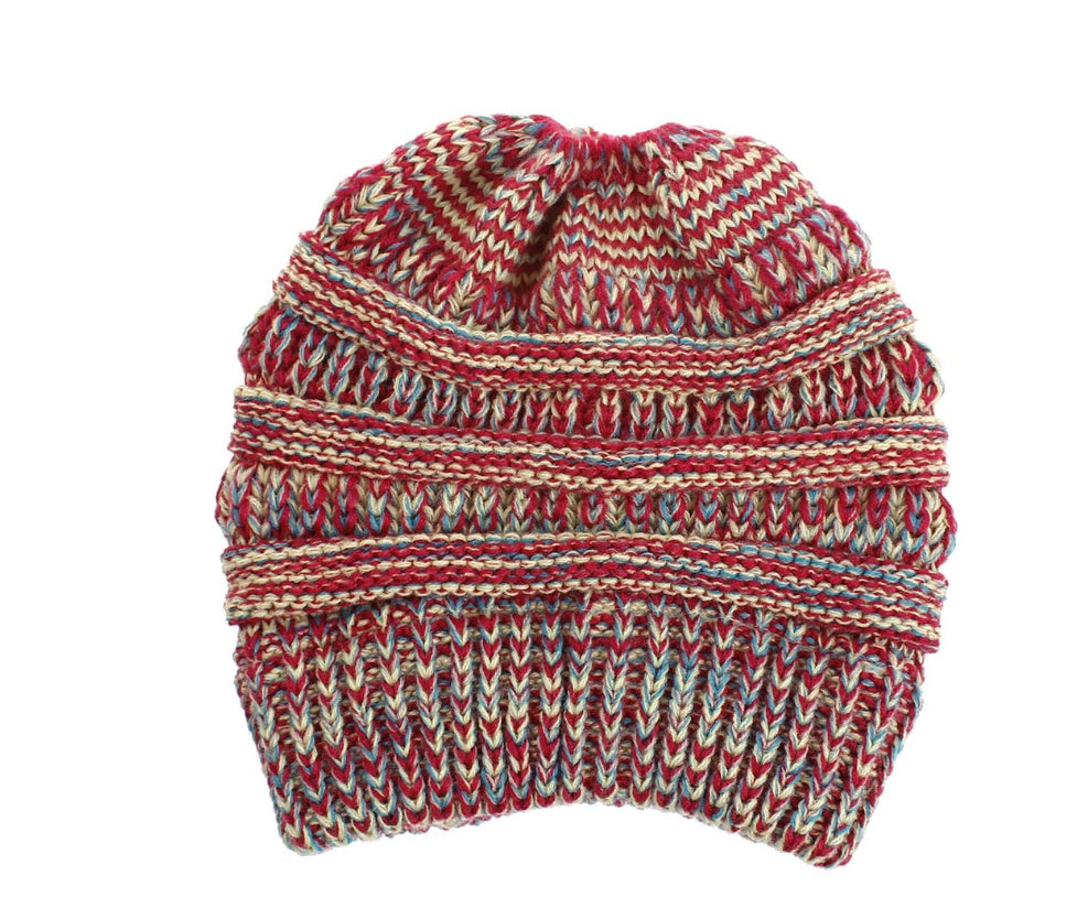 Mixed Color Knitted Wool Hat Ladies Non-labeled Ponytail Hat - ShoreCo.Shop