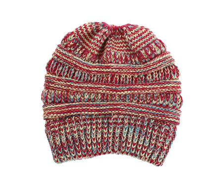 Mixed Color Knitted Wool Hat Ladies Non-labeled Ponytail Hat - ShoreCo.Shop