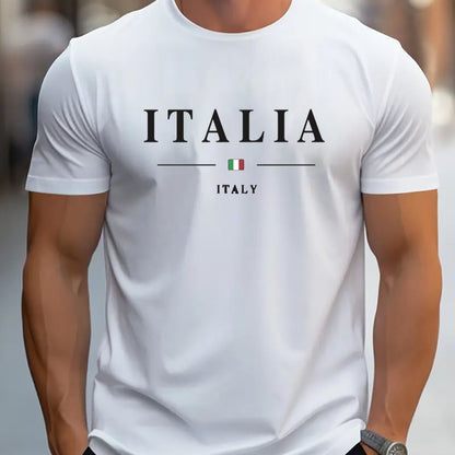 ITALIA Mens TShirt Comfortable Crew Neck Casual Cotton ShortSleeves Soft Breathable Top Menswear Tshirt Summer Spring Streetwear Cotton Fabric Trendy Letter Print    Home Decor Supply | Online Retail | ShoreShopper.com