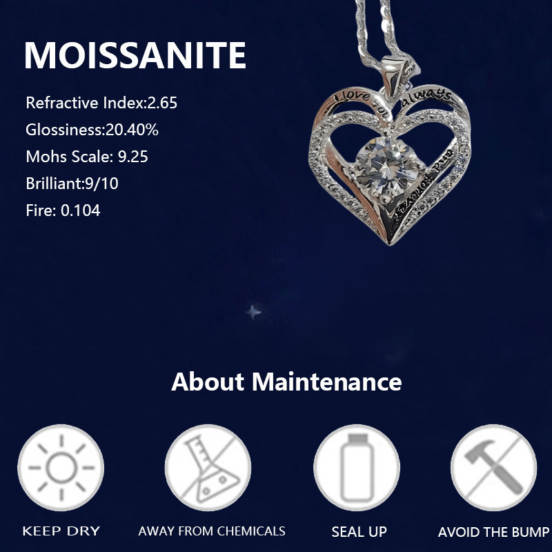 1 Carat Moissanite Heart-Shaped Pendant Necklace - 925 Sterling Silver    Home Decor Supply | Online Retail | ShoreShopper.com