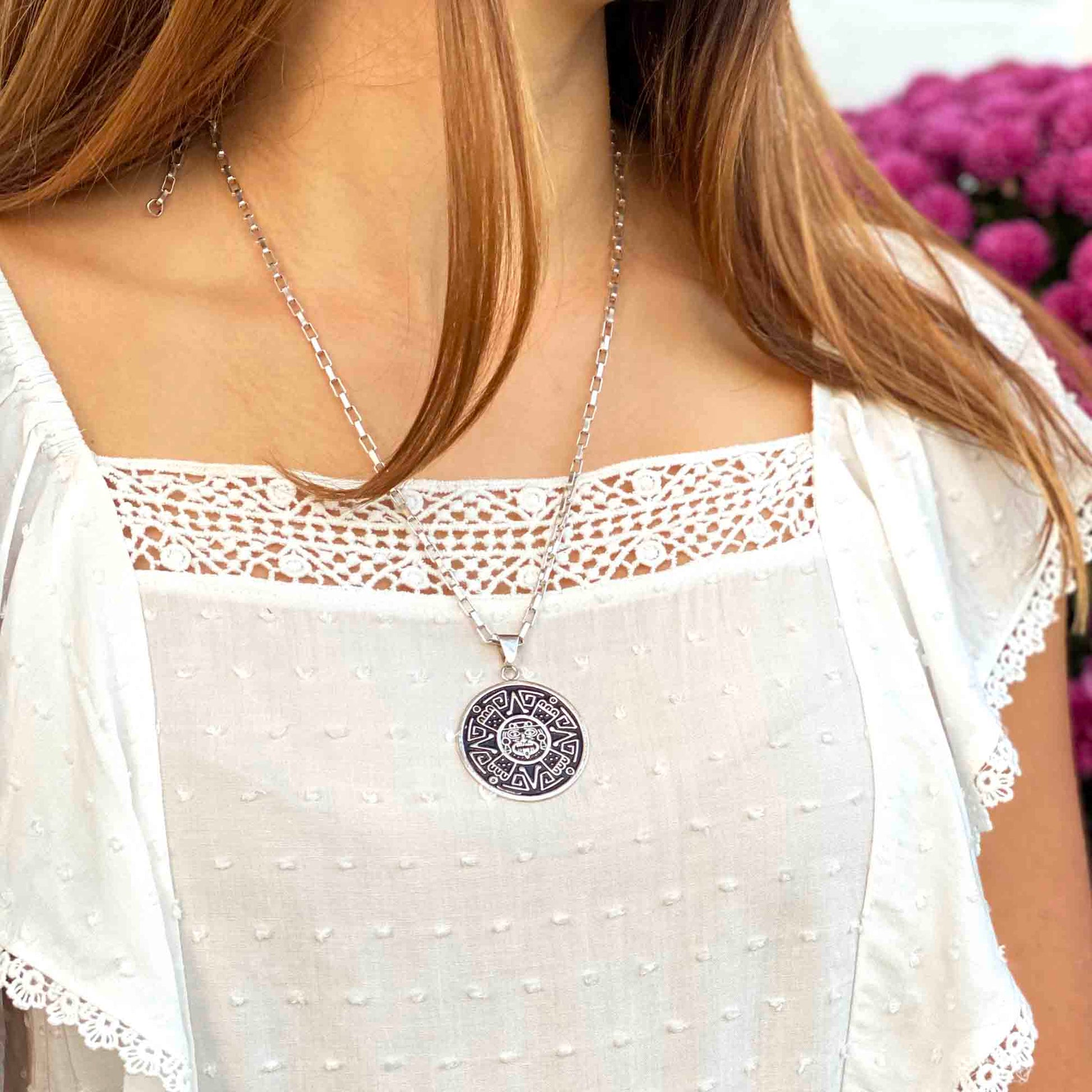 Alpaca Silver Aztec Face Pendant with Chain    Home Decor Supply | Online Retail | ShoreShopper.com