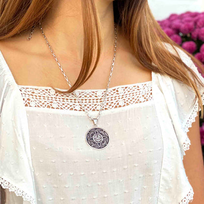 Alpaca Silver Aztec Face Pendant with Chain    Home Decor Supply | Online Retail | ShoreShopper.com