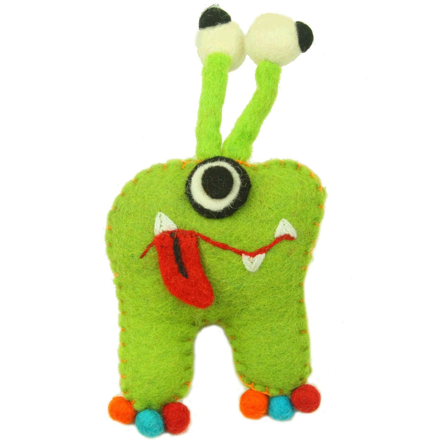 Hand Felted Green Tooth Monster with Bug Eyes - Global Groove    Home Decor Supply | Online Retail | ShoreShopper.com