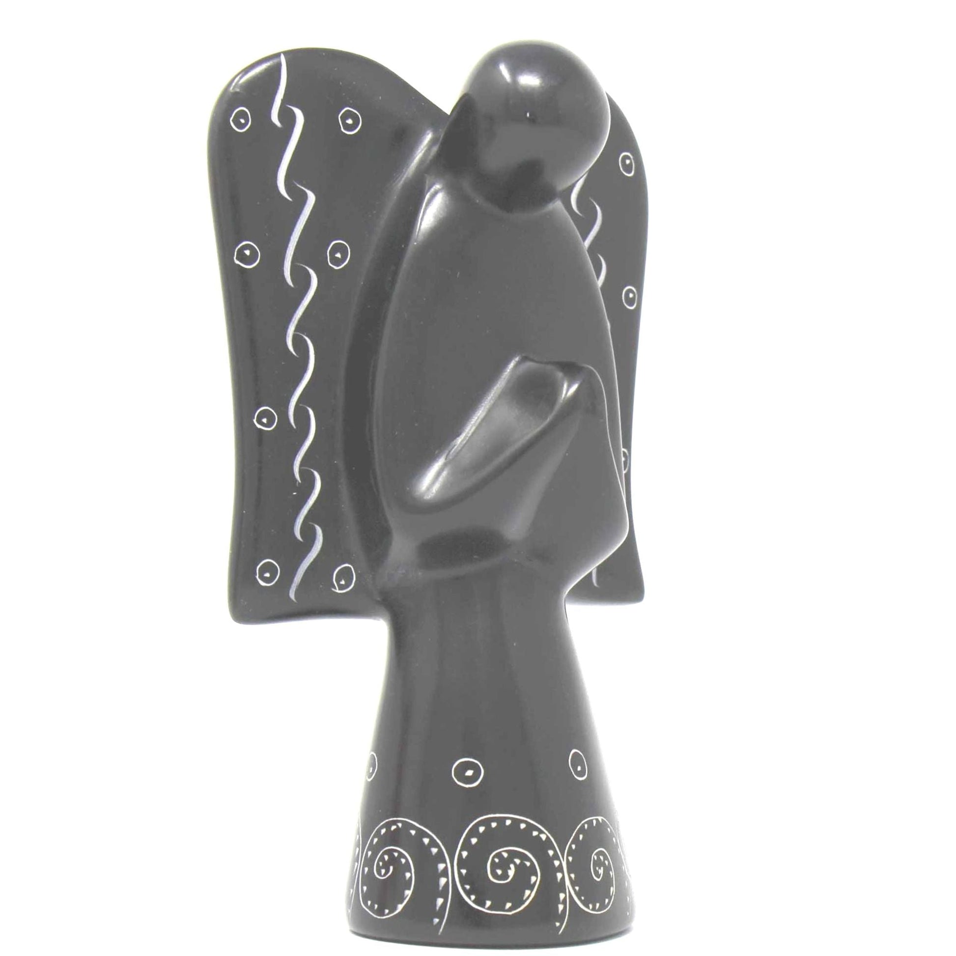 Soapstone Angel Sculpture - Black Finish with Etch Design    Home Decor Supply | Online Retail | ShoreShopper.com