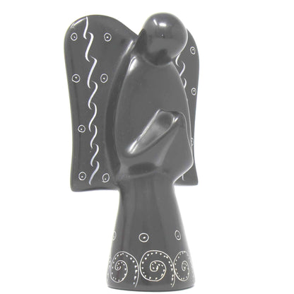 Soapstone Angel Sculpture - Black Finish with Etch Design    Home Decor Supply | Online Retail | ShoreShopper.com