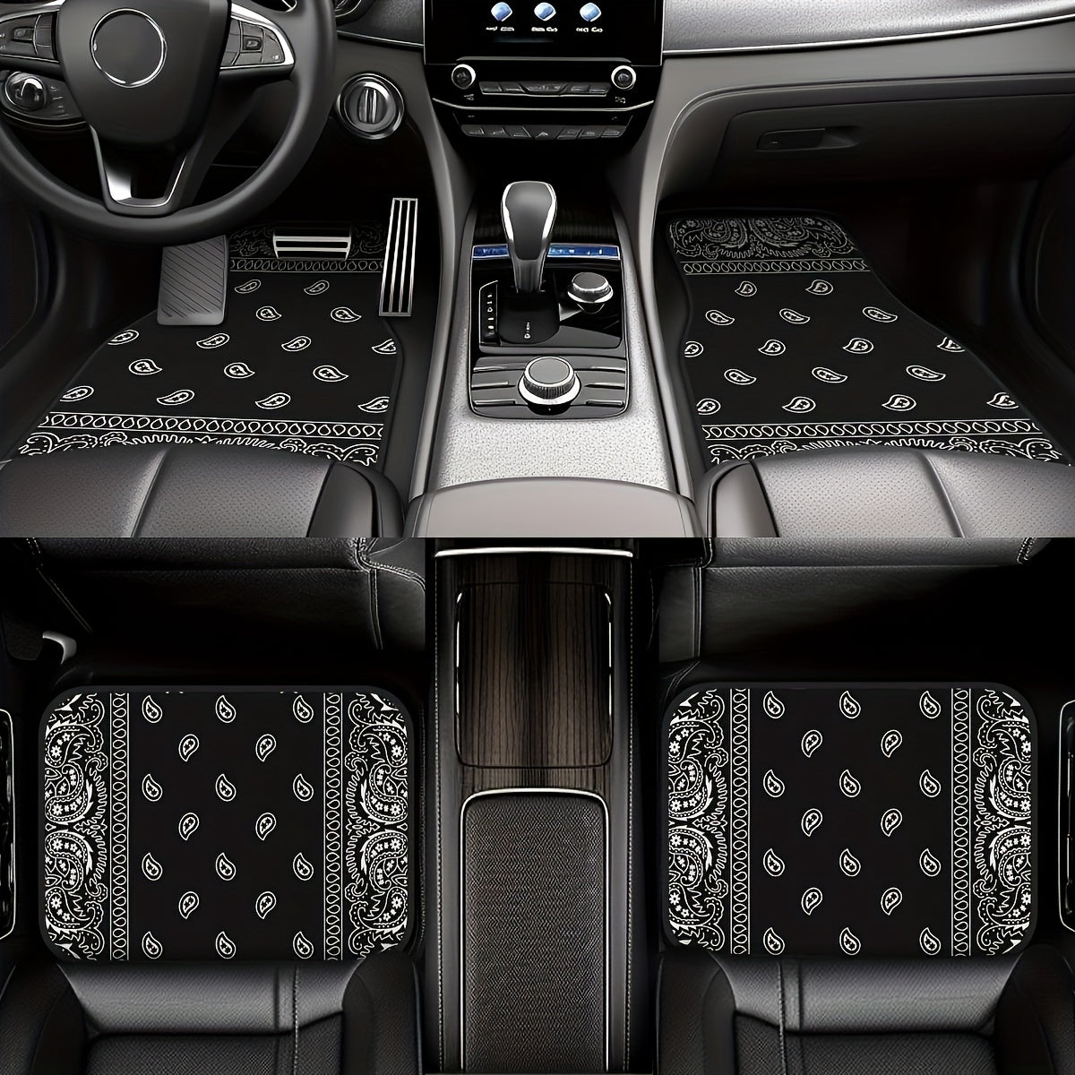 [Black Retro Car Carpets] 4pcs Set Of Black Retro Patterned Car Carpets, Four-season Vehicle Carpets, with Anti-slip Base, Easy to Clean Car Interior Accessories, Suitable for All Car Models    Home Decor Supply | Online Retail | ShoreShopper.com