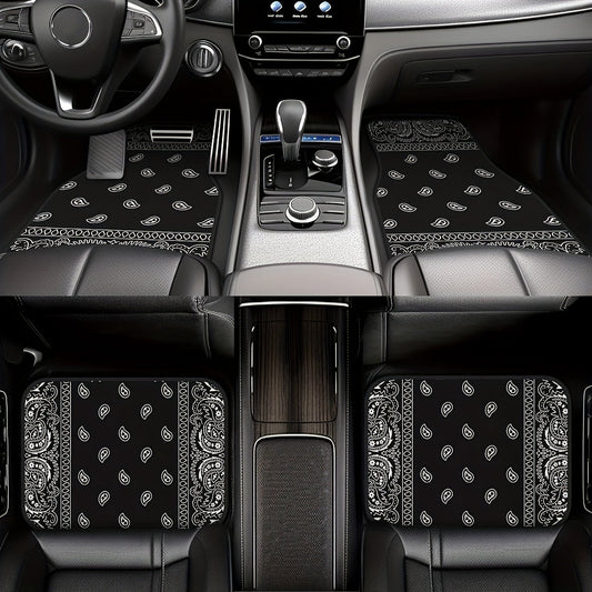 [Black Retro Car Carpets] 4pcs Set Of Black Retro Patterned Car Carpets, Four-season Vehicle Carpets, with Anti-slip Base, Easy to Clean Car Interior Accessories, Suitable for All Car Models    Home Decor Supply | Online Retail | ShoreShopper.com