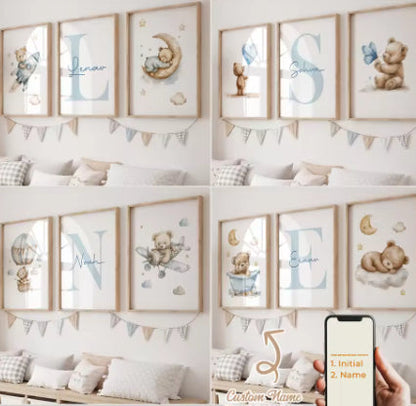 Cute Watercolor Little Bear Cartoon Art Canvas Painting    Home Decor Supply | Online Retail | ShoreShopper.com