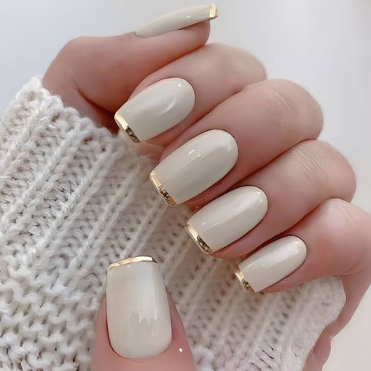 Mid-length European Square Nail Art Patch White French Golden Edge    Home Decor Supply | Online Retail | ShoreShopper.com