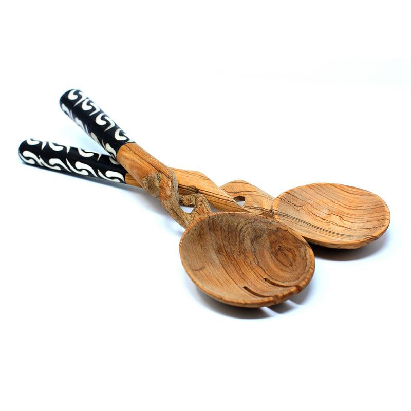 11-Inch Olive Wood Salad Serving Set with Twisted Handles - Jedando Handicrafts    Home Decor Supply | Online Retail | ShoreShopper.com