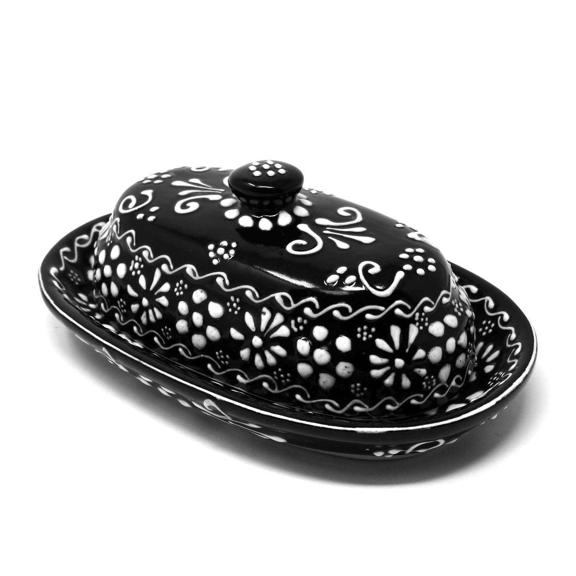 Encantada Handmade Pottery Butter Dish, Black & White    Home Decor Supply | Online Retail | ShoreShopper.com