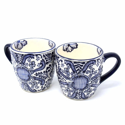 Rounded Mugs - Blue Flowers Pattern, Set of Two - Encantada    Home Decor Supply | Online Retail | ShoreShopper.com