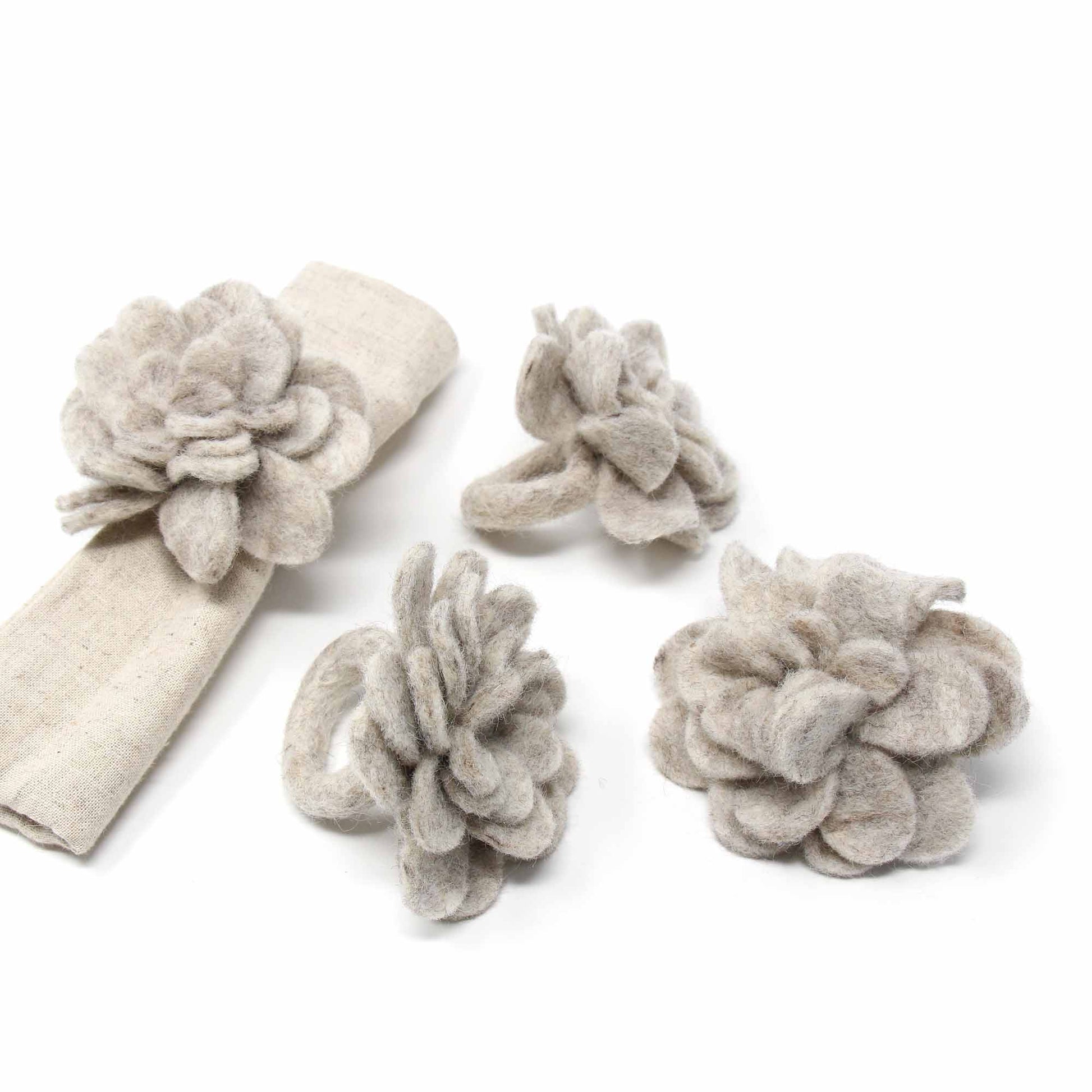 Set of 4 Felt Napkin Rings, Taupe Zinnias    Home Decor Supply | Online Retail | ShoreShopper.com