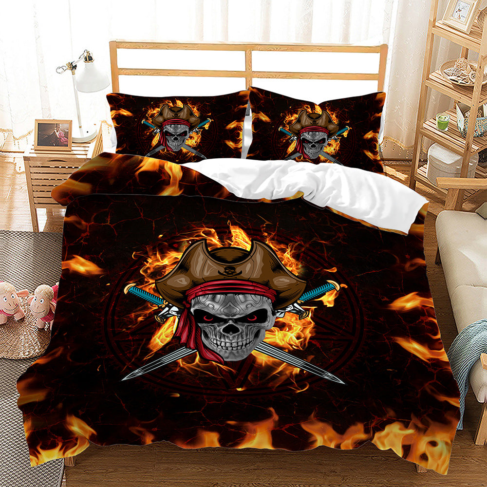 Digital Printing Halloween Crossbones Three Piece 3D Printing Quilt Cover    Home Decor Supply | Online Retail | ShoreShopper.com