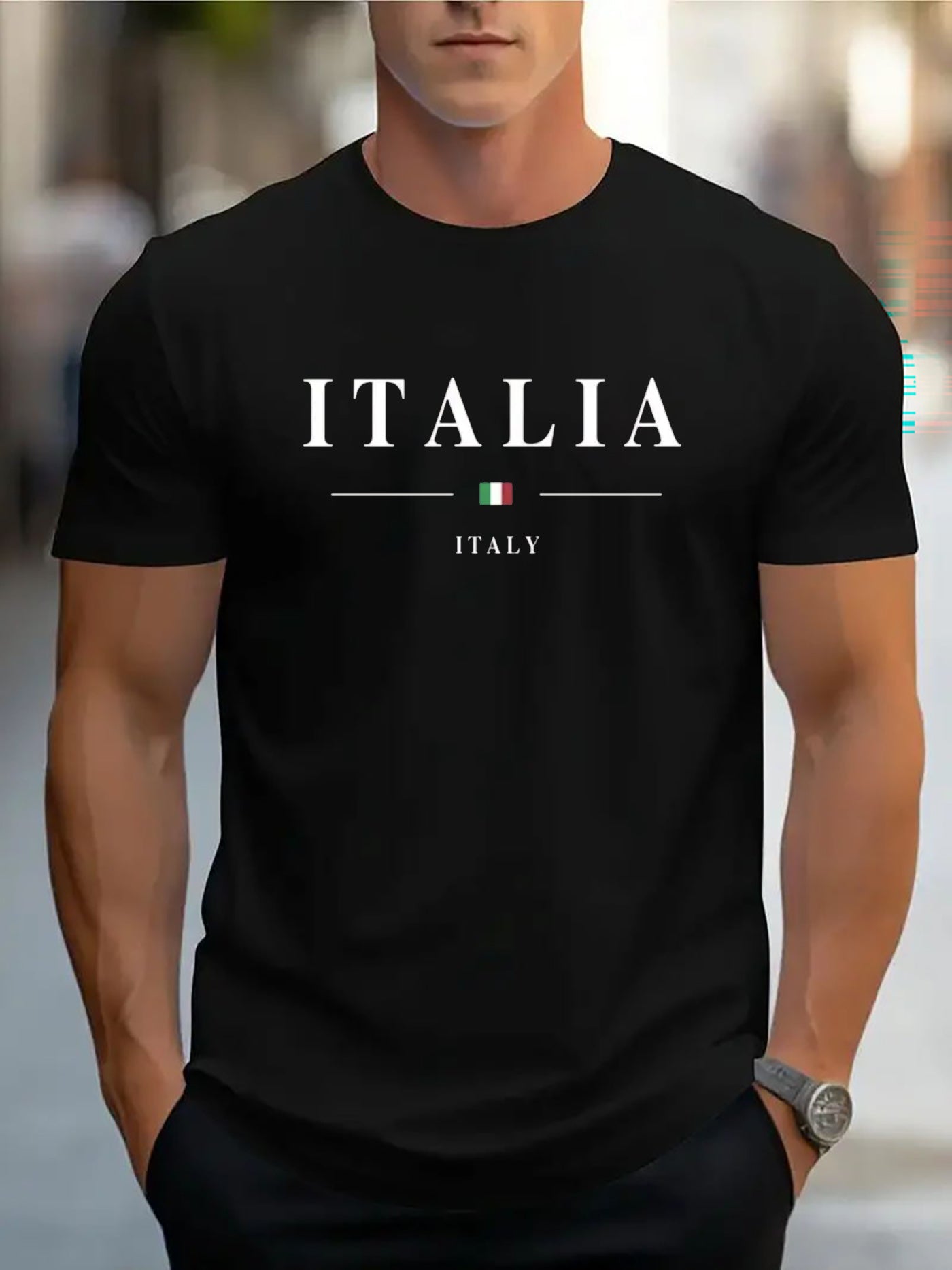 ITALIA Mens TShirt Comfortable Crew Neck Casual Cotton ShortSleeves Soft Breathable Top Menswear Tshirt Summer Spring Streetwear Cotton Fabric Trendy Letter Print    Home Decor Supply | Online Retail | ShoreShopper.com