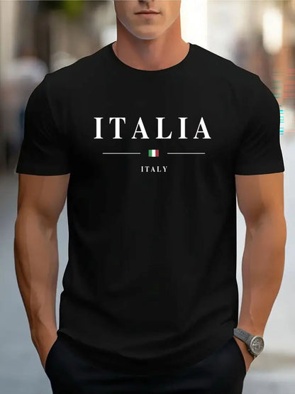 ITALIA Mens TShirt Comfortable Crew Neck Casual Cotton ShortSleeves Soft Breathable Top Menswear Tshirt Summer Spring Streetwear Cotton Fabric Trendy Letter Print    Home Decor Supply | Online Retail | ShoreShopper.com