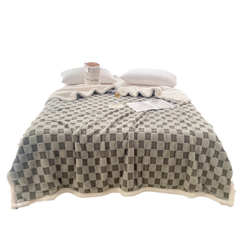 Autumn And Winter Lamb Plush Blanket Quilt Set Checkerboard    Home Decor Supply | Online Retail | ShoreShopper.com