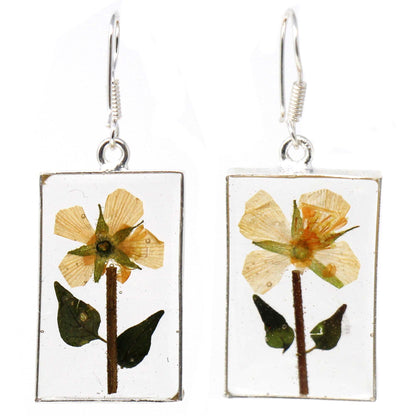 Pressed Yellow Flower Rectangle Dangle Earrings    Home Decor Supply | Online Retail | ShoreShopper.com