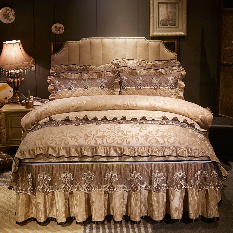 Velvet Bed Skirt Four-piece Quilted Padded Bed Cover Bedspread    Home Decor Supply | Online Retail | ShoreShopper.com