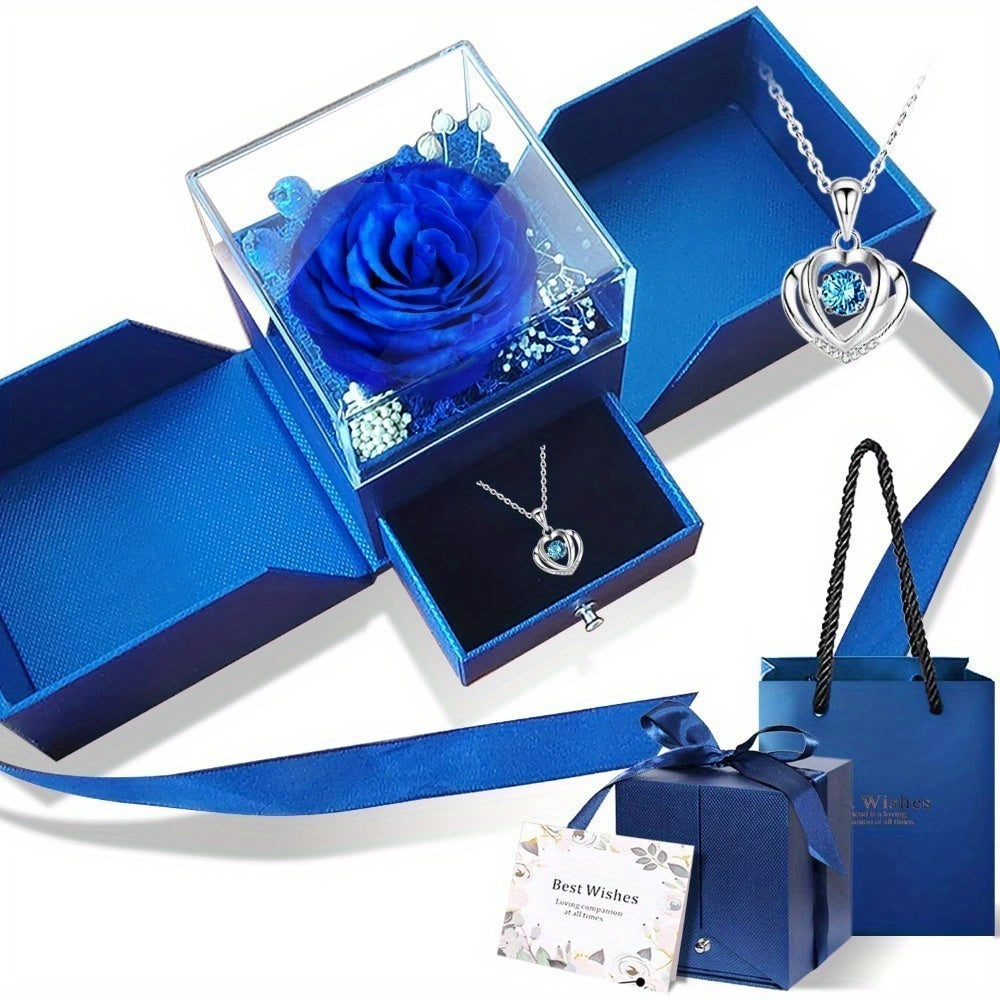 Preserved Real Rose | Perfect Eternal Flowers Rose Gifts with Necklace for Mom, Girlfriend for Mother'S Day, Valentine's, Anniversary, Thanksgiving, or Christmas | Blue Color, Metal Material    Home Decor Supply | Online Retail | ShoreShopper.com