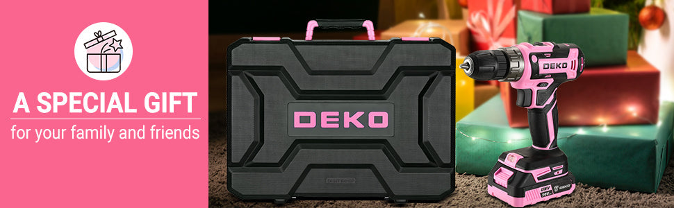 DEKO Pink Drill Tool Kit Set: 20V Cordless Power Drill Tool Box with Battery Electric Drill Driver    Home Decor Supply | Online Retail | ShoreShopper.com