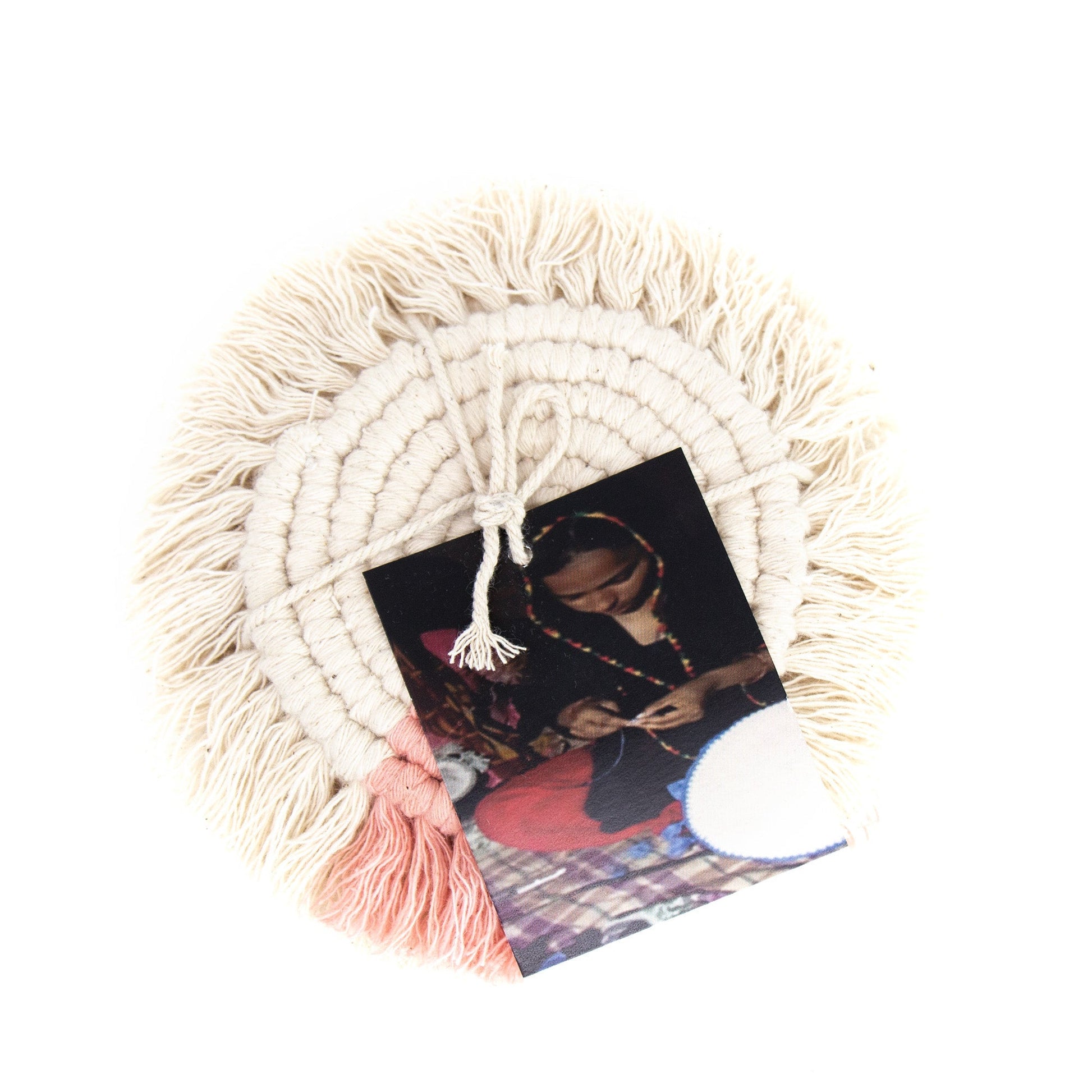 Macrame Coasters in Blush with fringe, Set of 4    Home Decor Supply | Online Retail | ShoreShopper.com