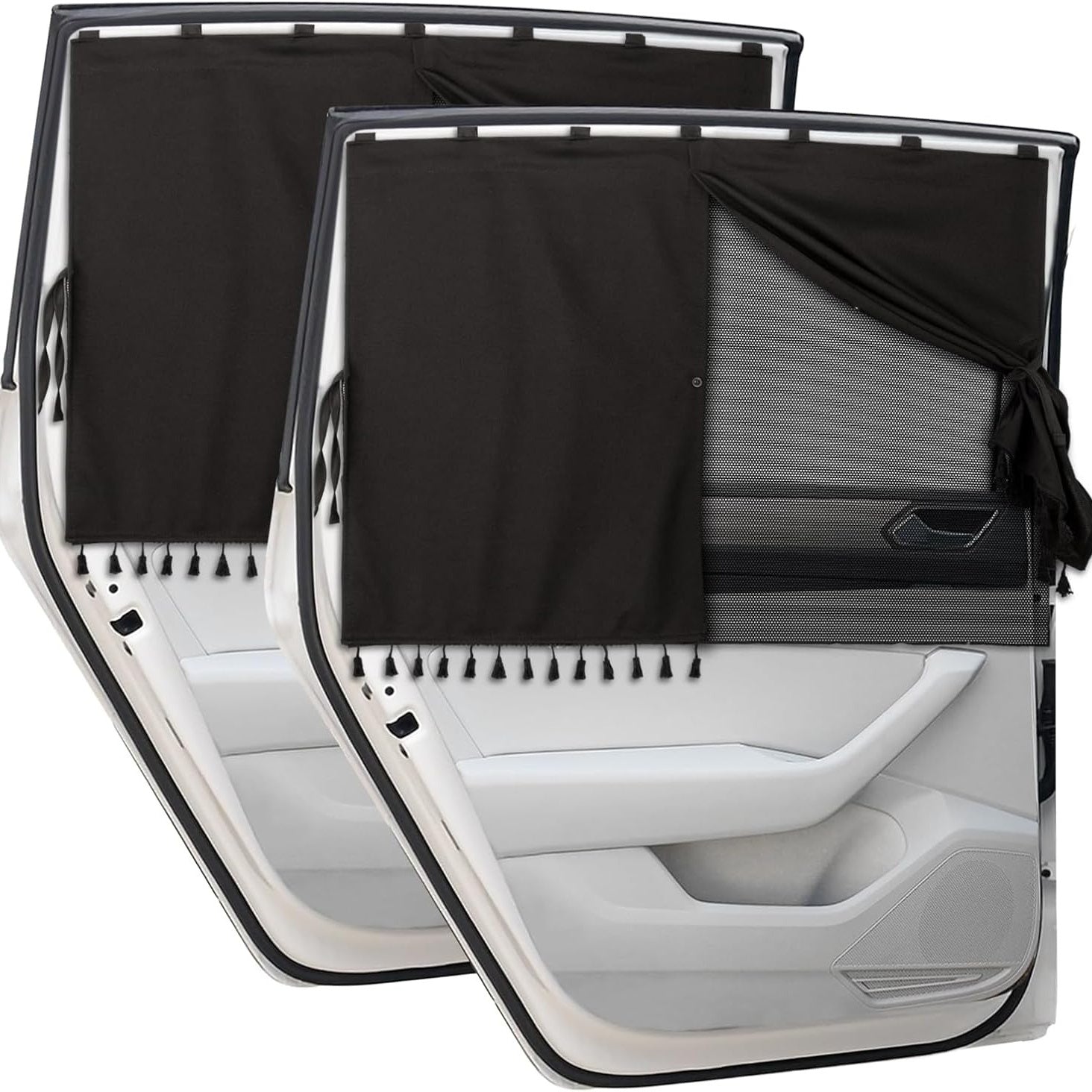 [Magnetic Car Window Shades] 2-Layer Magnetic Car Window Shades - Mesh & Blackout Fabric, Tassel Design for Side/Back Windows - Block UV Rays Privacy Curtain    Home Decor Supply | Online Retail | ShoreShopper.com