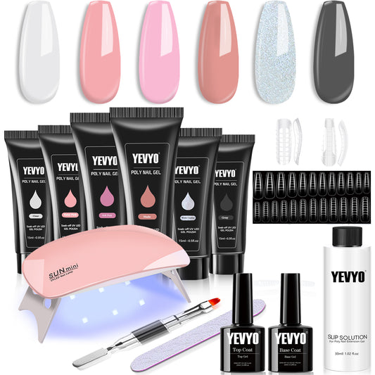 6 PCS Poly Gel Nail Kit With UV Lamp, Nail Brush And Nail Forms Top Base Coat Builder Nails Art Tools - ShoreCo.Shop